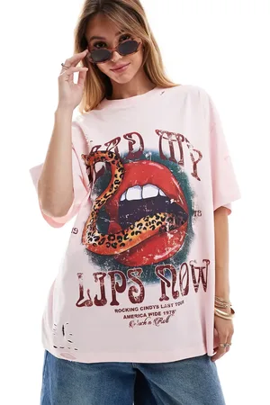 ASOS Boyfriend fit t-shirt with glitter snake and lips graphic in