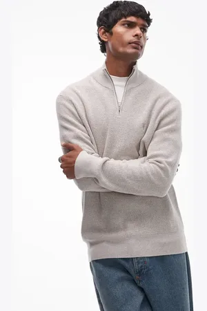 AllSaints 1/4 zip knit jumper in light grey