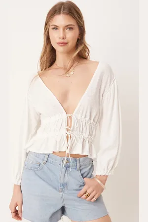 Free People Tie-front jersey blouse in -White