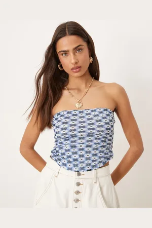 Free People Boulevard geo print tube top in blue