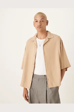 ASOS Premium oversized revere boxy shirt in -Neutral