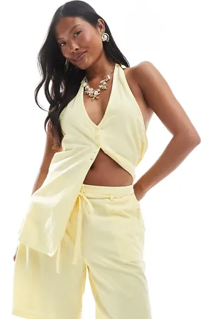 VERO MODA Tie waist shorts in pale yellow (Part of a set)