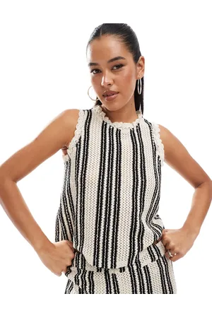 Object Open knit sleeveless top co-ord in monochrome stripe-White