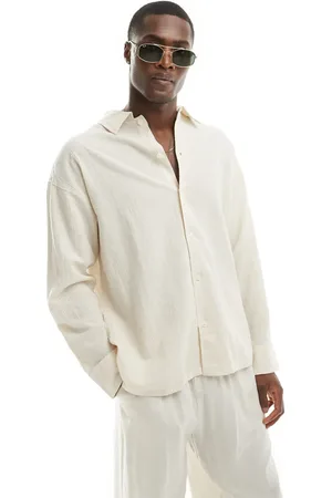 JACK & JONES Crinkle long sleeved shirt in beige-Neutral