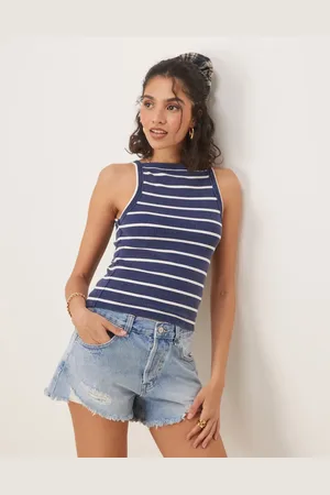 Free People Mia striped ribbed tank top in navy