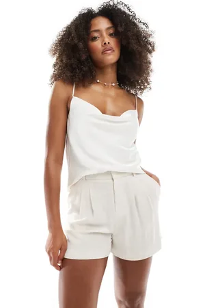 Stradivarius Linen blend shorts in (part of a set)-Neutral