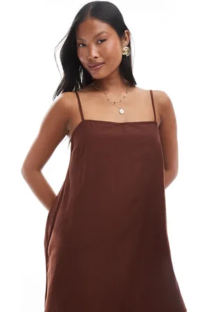 VERO MODA Linen touch throw on mini dress in -Brown