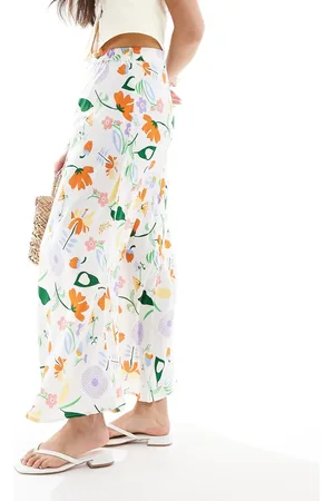 ONLY Floral print maxi skirt in white