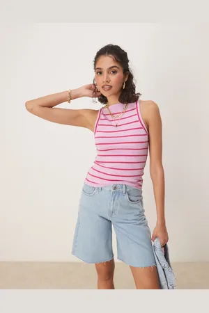 Free People Mia striped ribbed tank top in orchid pink