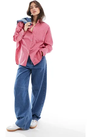 JJXX Jamie oversized poplin shirt in pink stripe