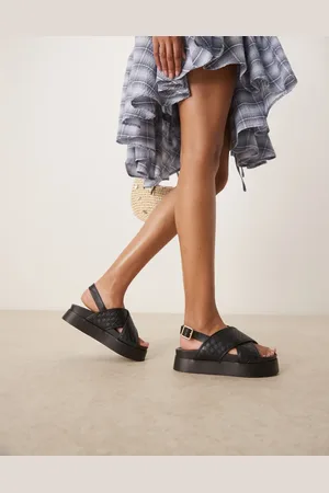 ASOS Flame woven cross strap footbed sandals in black