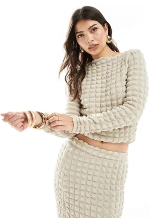 VERO MODA Textured long sleeved top in beige (part of a set)-Neutral