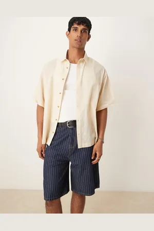 ASOS Oversized boxy linen-look shirt in stone-Neutral