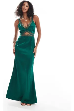 Never Fully Dressed Lace cut-out slip maxi dress in -Green