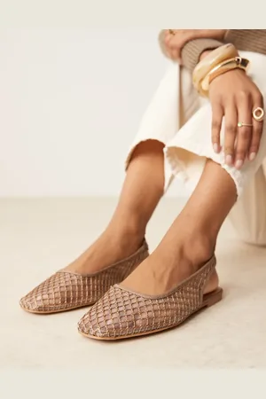 ASOS Lisse point-toe slingback ballet flats in taupe weave-Brown
