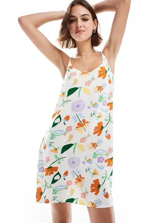 ONLY Floral print mini dress in white