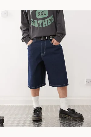 COLLUSION Denim skater jorts with contrast stitch in rinsewash-Blue
