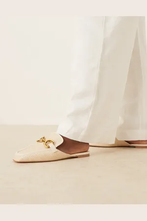 ASOS Mosaic flat loafer mules in natural fabrication-Neutral