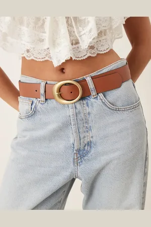 ASOS Oval buckle jeans belt in -Brown