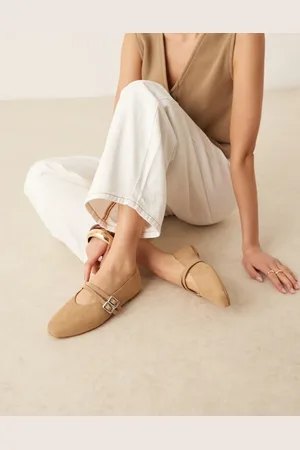 ASOS Lavender double-strap maryjane ballets in taupe weave suedette-Neutral