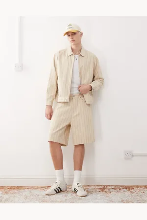 Obey Stripe baggy denim shorts in pelican multi-Neutral