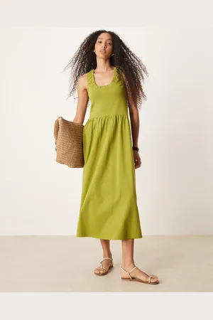 ASOS Ruched scoop smock midi dress in -Green