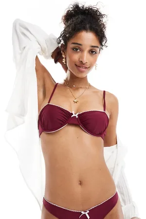 Miss Selfridge Underwire bikini top with picot trim in -Red