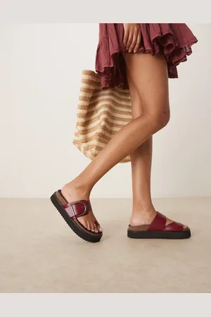 ASOS Fresh chunky footbed mules in burgundy-Red