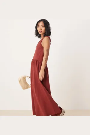 ASOS ASOS DESIGN Petite ruched scoop smock midi dress in -Green
