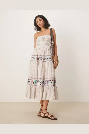 Free People Kalani striped bandeau maxi dress in ivory-White