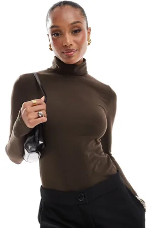 Threadbare Tall roll neck long sleeve bodysuit in chocolate