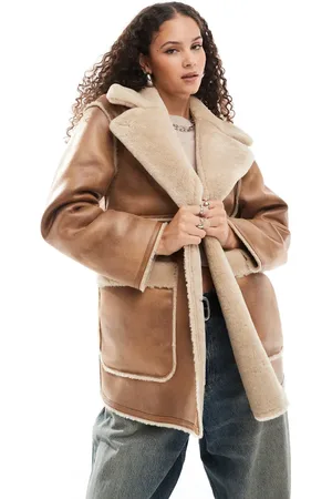 Urban Code Faux shearling car coat in -Brown