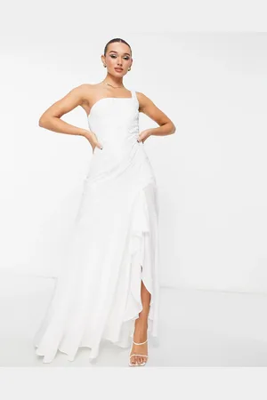 Maya Deluxe Maya one shoulder ruffle maxi dress in -White