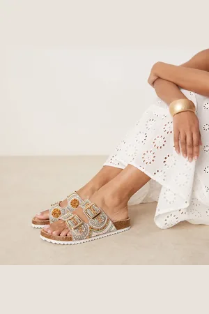 ASOS Wide Fit Funky beaded double strap flat sandals in