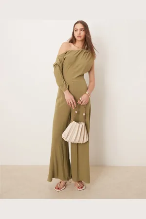 ASOS Linen fallen shoulder jumpsuit in -Green