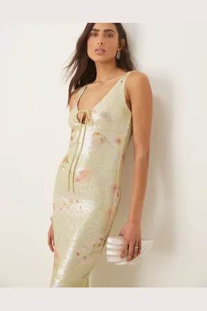 Bardot Eloda sequin midi dress in green floral