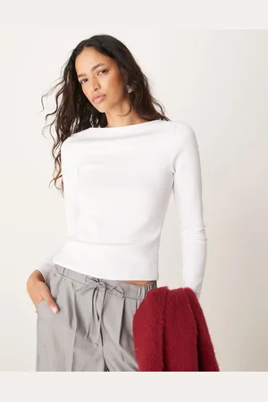 Abercrombie & Fitch Sculpt matte long sleeve top in white with slash neck