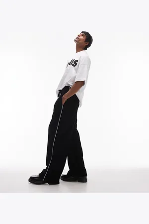 Topman Baggy leg velour trackies with side piping in