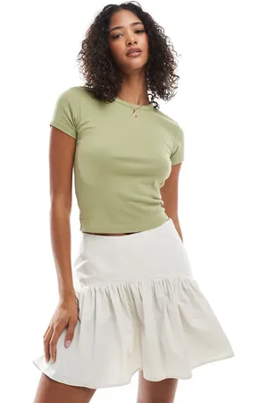 ASOS Dropped waist mini skirt in cream-Black
