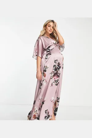 HOPE & IVY Kimono sleeve satin maxi dress in -Brown