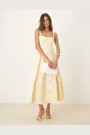 Bardot Lilah corset midi dress in yellow daisy