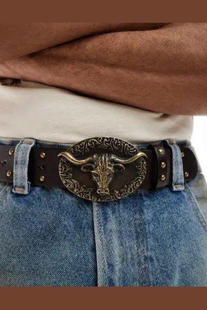 ASOS Western plate bull head buckle studded belt in