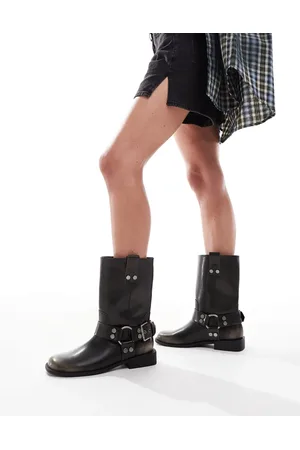 ASOS Arley flat biker boots in brown