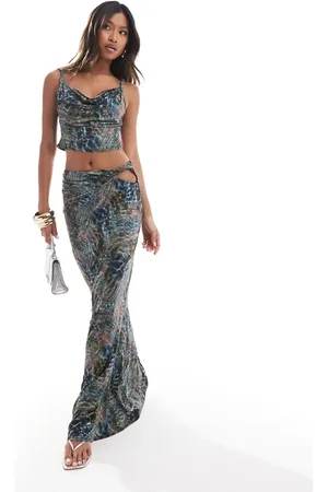 ASOS Slinky cut out hip maxi skirt in (part of a set)-Multi
