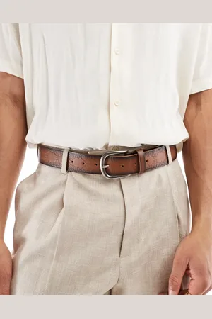 ASOS Western embossed belt with antique silver buckle in faux leather-Brown