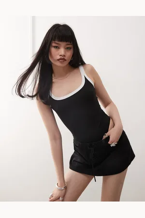 Princess Polly Contrast trim scoop neck body in black and white-Multi