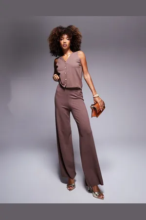 In The Style Knitted wide leg pants in chocolate (part of a set)