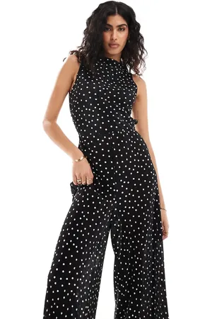 ASOS Plisse sleeveless high neck wide leg jumpsuit in mono -Multi