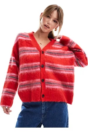 JJXX Fluffy Spicy cardigan in pink red stripe