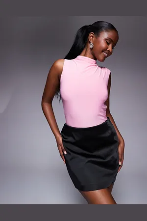 Missyempire Missy Empire double sculpted slinky high neck open back ruched detail bodysuit in